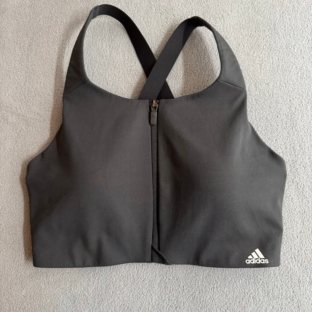 Adidas Ultimate Sports Bra Womens Black XS/S? Zip‎ Front Breathable FJ7283